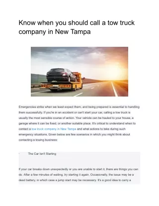 Know when you should call a tow truck company in New Tampa