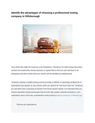 Identify the advantages of choosing a professional towing company in Hillsborough