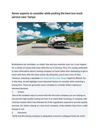 Seven aspects to consider while picking the best tow truck service near Tampa