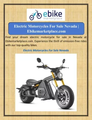 Electric Motorcycles For Sale Nevada Ebikemarketplace.com