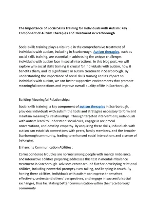 The Importance of Social Skills Training for Individuals with Autism_ Key Component of Autism Therapies and Treatment in