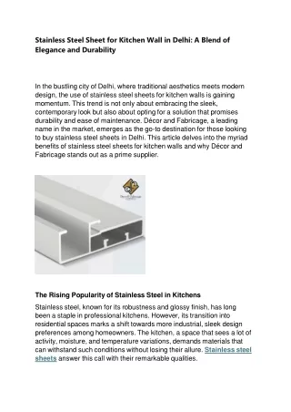 Stainless Steel Plant in Delhi