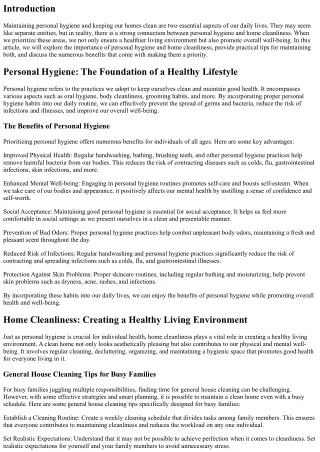 Personal Hygiene and Home Cleanliness: The Important Connection