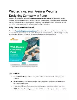 Webtechnoz: Your Premier Website Designing Company pune