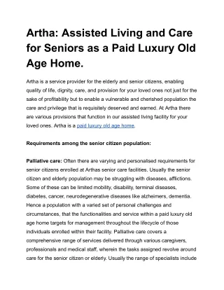 Artha_ Assisted Living and Care for Seniors as a Paid Luxury Old Age Home