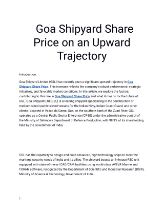 Unlock the Most Attractive Goa Shipyard Share Price Solely on Planify