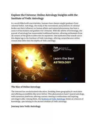 Explore the Universe: Online Astrology Insights with the Institute of Vedic Astr