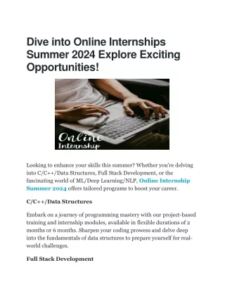 Online Internship Summer 2024 By SGN Solutions