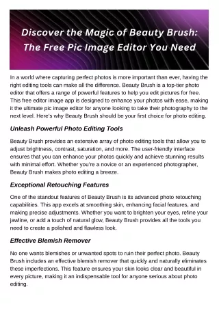 Discover the Magic of Beauty Brush: The Free Pic Image Editor You Need