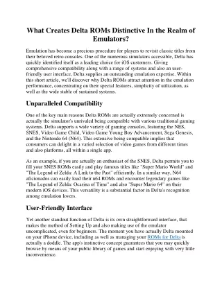 What Makes Delta ROMs Distinct In the Arena of Emulators?
