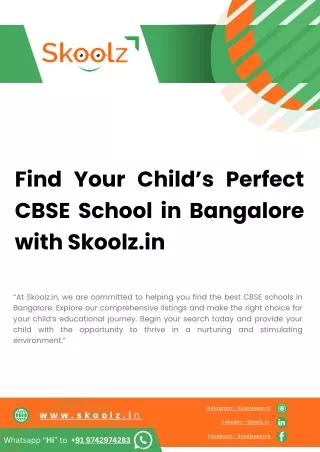 Find the Perfect CBSE School in Bangalore through Skoolz.in