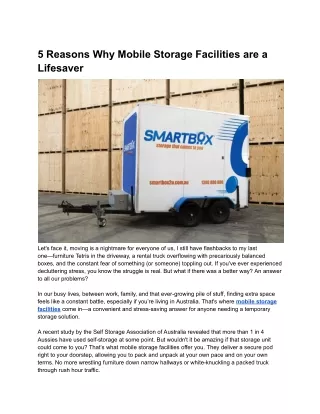 5 Reasons Why Mobile Storage Facilities are a Lifesaver