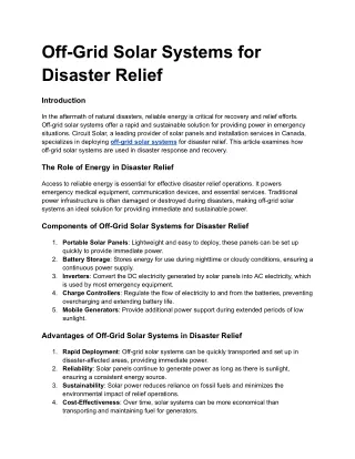 Off-Grid Solar Systems for Disaster Relief