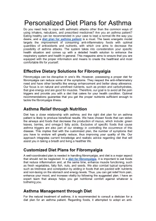 Personalized Diet Plans for Asthma