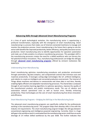Advancing Skills through Advanced Smart Manufacturing Programs