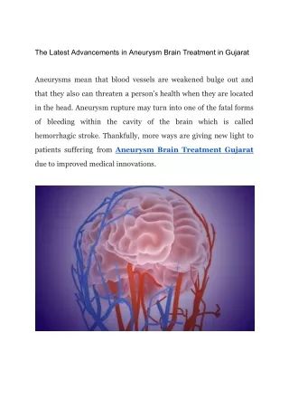 The Latest Advancements in Aneurysm Brain Treatment in Gujarat