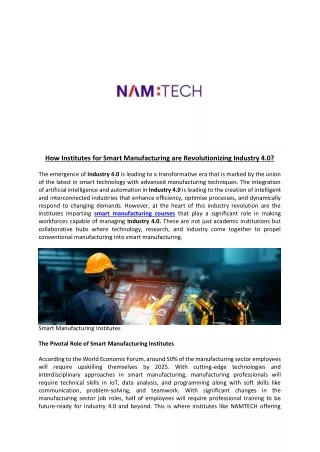 How Institutes for Smart Manufacturing are Revolutionizing Industry 4.0?