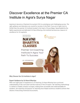 Discover Excellence at the Premier CA Institute in Agra's Surya Nagar