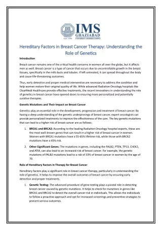 Hereditary Factors in Breast Cancer Therapy Understanding the Role of Genetics