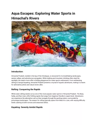 Aqua Escapes: Exploring Water Sports in Himachal's Rivers