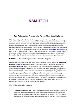 Top Automation Programs to Pursue After Your Diploma