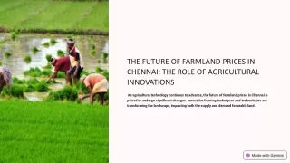 Agricultural Land - Their Impact on Future Farmland Prices in Chennai