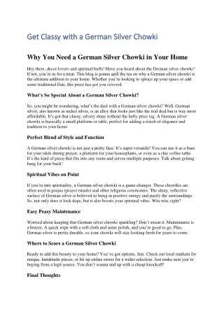 Get Classy with a German Silver Chowki