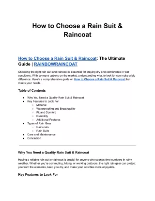 How to Choose a Rain Suit & Raincoat