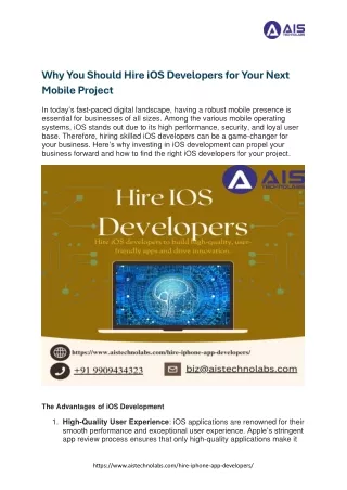 "Unlocking Success: The Power of Hiring iOS Developers for Your Next Mobile Proj