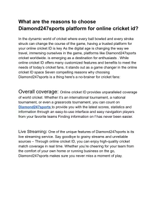 What are the reasons to choose Diamond247sports platform for online cricket id