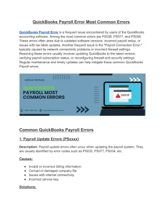 QuickBooks Payroll Error Most Common Errors