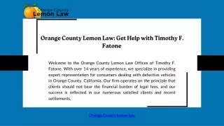Orange County Lemon Law: Get Help with Timothy F. Fatone