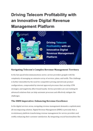 Driving Telecom Profitability with an Innovative Digital Revenue Management Platform