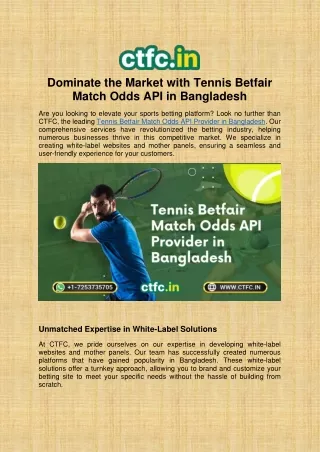 CTFC-Tennis Betfair Match Odds API Provider in Bangladesh