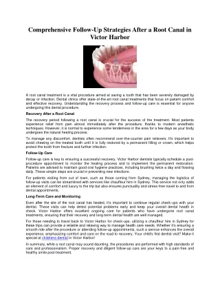 Comprehensive Follow-Up Strategies After a Root Canal in Victor Harbor