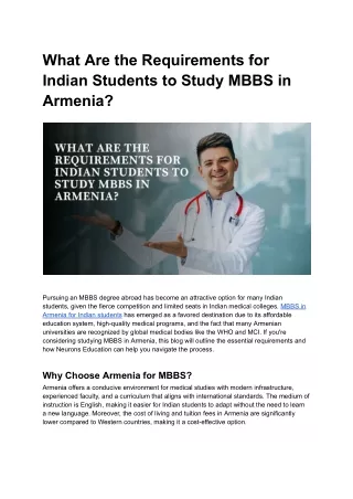 What Are the Requirements for Indian Students to Study MBBS in Armenia_