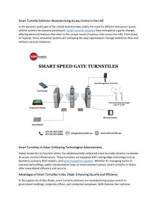 Smart Turnstile Solutions Revolutionizing Access Control in the UAE