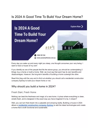 Is 2024 A Good Time To Build Your Dream Home?