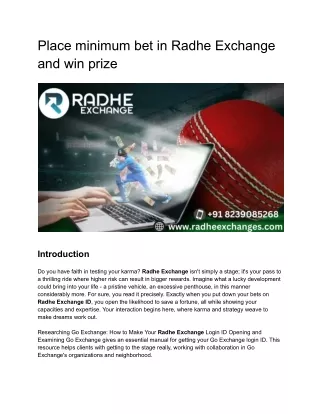 Place minimum bet in Radhe Exchange and win prize