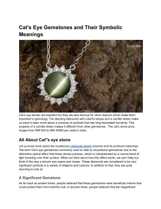 Cat's Eye Gemstones and Their Symbolic Meanings