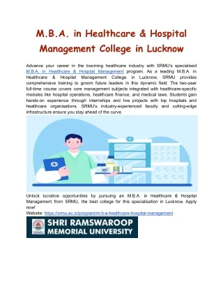 M.B.A. in Healthcare & Hospital Management College in Lucknow