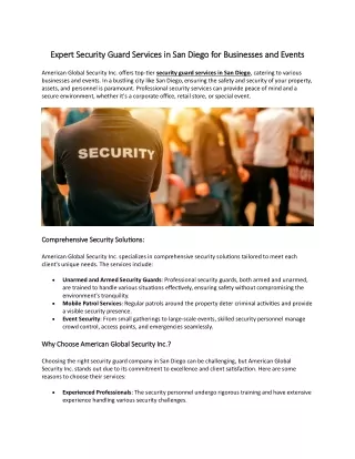 Expert Security Guard Services in San Diego for Businesses and Events