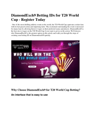 DiamondExch9 Betting IDs for T20 World Cup