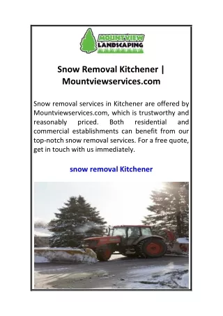 Snow Removal Kitchener  Mountviewservices.com