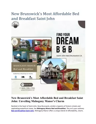 New Brunswick's Most Affordable Bed and Breakfast Saint John