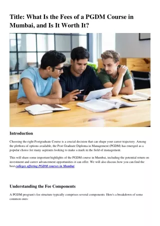 What Is the Fees of a PGDM Course in Mumbai, and Is It Worth It