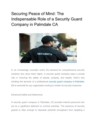 Securing Peace of Mind_ The Indispensable Role of a Security Guard Company in Palmdale CA