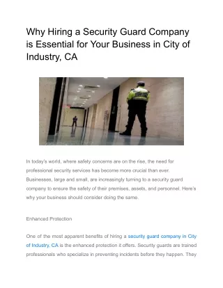 Why Hiring a Security Guard Company is Essential for Your Business in City of Industry, CA