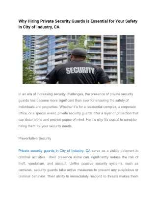 Why Hiring Private Security Guards is Essential for Your Safety in City of Industry, CA