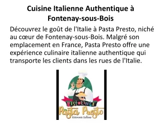 La Cuisine Italienne Réconfortante à son Meilleur  Les Plats Signature de Pasta Presto